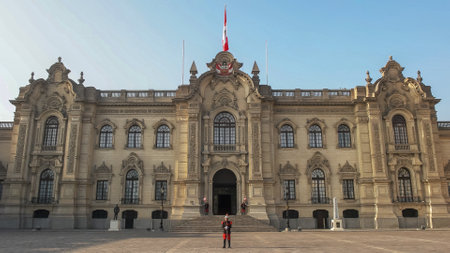 LIMA, PERU- JUNE, 12, 2016: front exterior of government palace in limaのeditorial素材