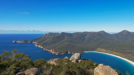 wineglass bay from mt amos in freycinet national parkの写真素材