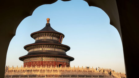 late afternoon view of the temple of heaven, beijingのeditorial素材