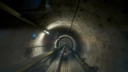 train tunnel between terminals at frankfurt airport, germanyのeditorial素材