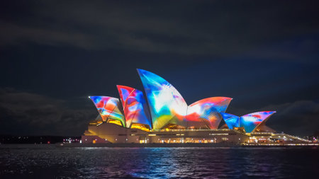 SYDNEY, AUSTRALIA - JUNE, 5, 2017: rainbow colored opera house for vivid 2017のeditorial素材