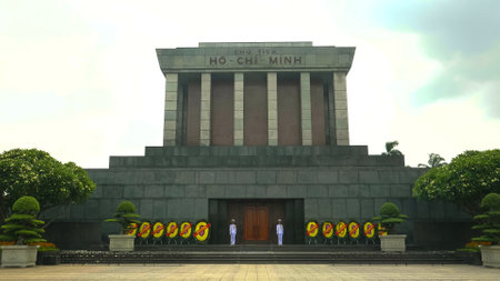 HANOI, VIETNAM - JUNE 28, 2017: close up of ho chi minhs mausoleum in hanoiのeditorial素材