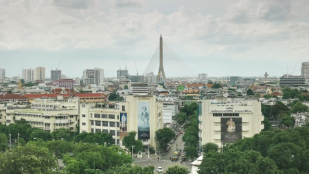 BANGKOK, THAILAND- JUNE, 23, 2017: a view of bangkok city and rama viii bridge from golden mount in bangkokのeditorial素材