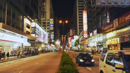 HONG KONG, CHINA- OCTOBER, 1, 2017: night shot of nathan road in hong kongのeditorial素材