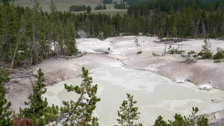 wide shot of sulphur caldron in yellowstone