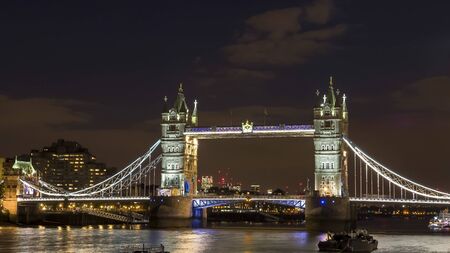 night view of tower bridge in londonの写真素材
