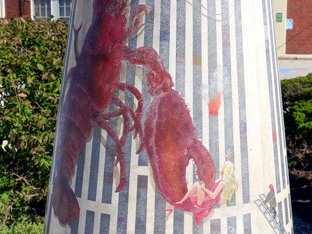 PORTLAND, MAINE, UNITED STATES OF AMERICA - OCTOBER, 19, 2017: artwork of a lobster as godzilla at portland, maineのeditorial素材
