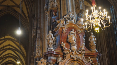 VIENNA, AUSTRIA-OCTOBER, 9, 2017: sculptures and artworks inside st stephens cathedral in viennaのeditorial素材