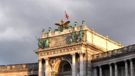 VIENNA, AUSTRIA, OCTOBER, 9, 2017 sunset close up of the front of hofburg palace in viennaのeditorial素材