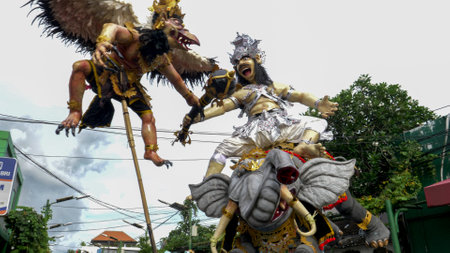 KUTA, INDONESIA - MARCH, 16, 2018: an ogoh-ogoh being moved on a kuta street of baliのeditorial素材