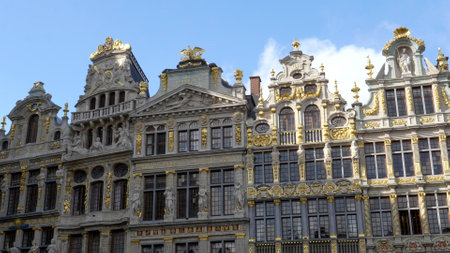 BRUSSELS, BELGIUM - OCTOBER, 13, 2017: the guild houses at grand place in brusselsのeditorial素材