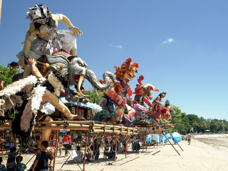 KUTA, INDONESIA - MARCH, 18, 2018: ogoh-ogoh statues on display at kuta beach in baliのeditorial素材