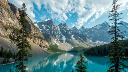 afternoon shot of moraine lake in canadaの写真素材