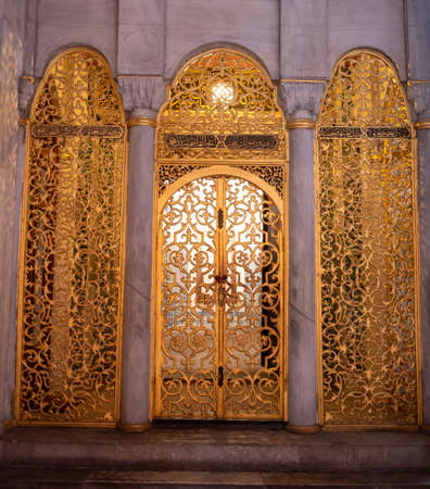 ISTANBUL, TURKEY - MAY, 23, 2019: shot of a gold colored screen inside the hagia sophia mosque in istanbulのeditorial素材