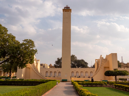 JAIPUR, INDIA - MARCH 21, 2019: end view of the worlds largest sundial at jantar matar in jaipur, indiaのeditorial素材