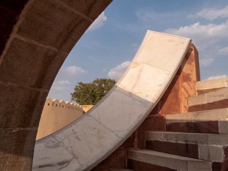 JAIPUR, INDIA - MARCH 21, 2019: close up of part of a sundial used for tracking the movement of the sun at jantar mantarのeditorial素材