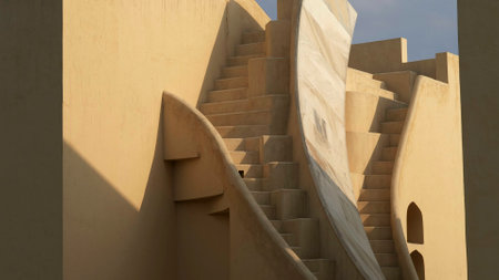 JAIPUR, INDIA - MARCH 21, 2019: curved stairs at jantar matar in jaipurのeditorial素材