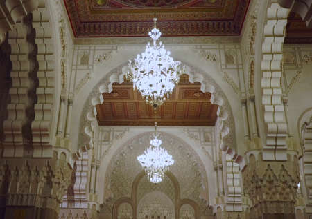 CASABLANCA, MOROCCO- JUNE, 8, 2019: night time interior view of the hassan ii mosqueのeditorial素材