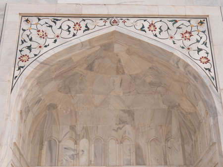 AGRA, INDIA - MARCH, 26, 2019: close up of the front of the taj mahal mausoleumのeditorial素材