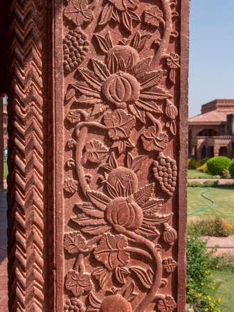 FATEPHUR SIKRI, INDIA- MARCH, 27, 2019: grapevine design on the wall of an ancient mughal palace near agraのeditorial素材