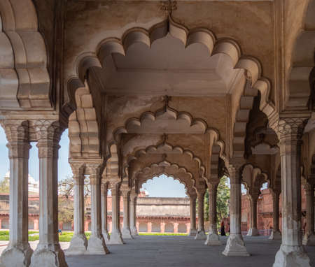 AGRA, INDIA - MARCH, 28, 2019: a series of arches and columns at red fortのeditorial素材