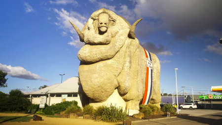 GOULBURN, AUSTRALIA - FEB, 14, 2021: front view of the iconic big merino statue at goulburnのeditorial素材