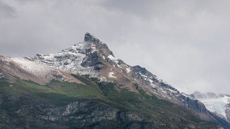 a close view of cerro moreno mountain peak from perito moreno glacier viewpoint in los glaciares national park of argentinaの写真素材
