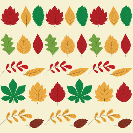 colorful fall borders with bright maple, ash, alder, oak, birch, barberry and chestnut leavesのイラスト素材