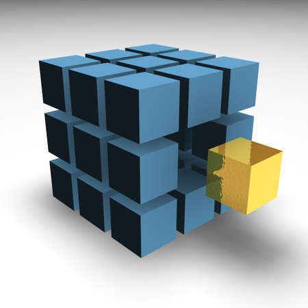 Golden block coming out of many blue blacksの写真素材