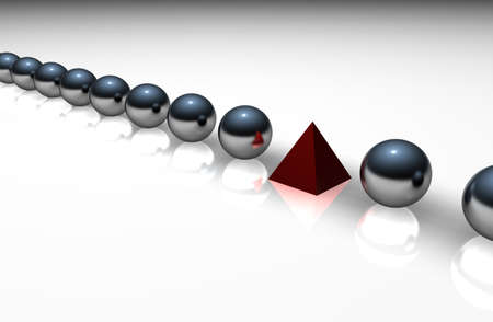 Line of 3d spheres with on pyramidの写真素材