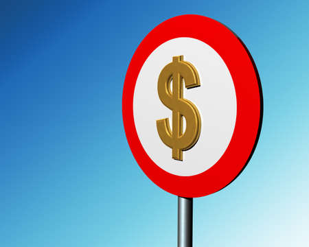 Sign post with golden dollar signの写真素材