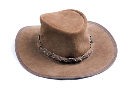 Brown cowboys hat isolated on whiteの写真素材