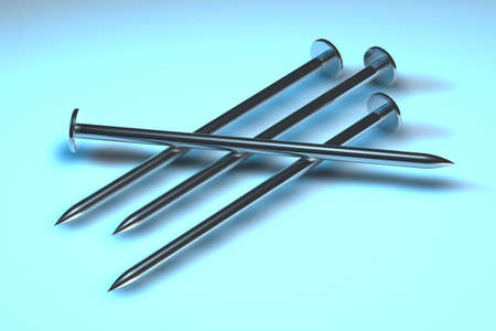 3d Nails on a blue surfaceの写真素材