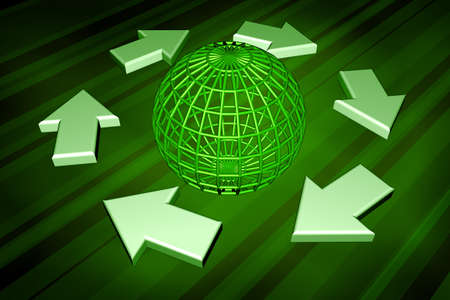 Six 3d arrows symbolising recyclingの写真素材