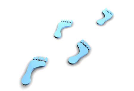 3d footprints on a white backgroundの写真素材
