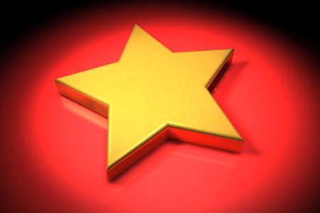 Golden 3d star on red background