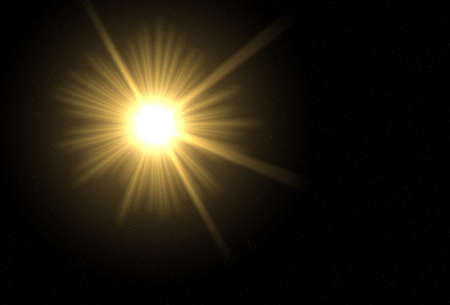 Bright beaming star on a black backgroundの写真素材