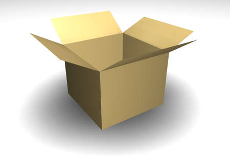 3d cardboard box on a white backgroundの写真素材