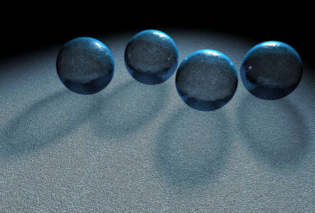 Four 3d Crystal balls on a light blue surfaceの写真素材