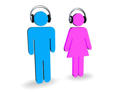 Male and female figures wearing headphonesの写真素材