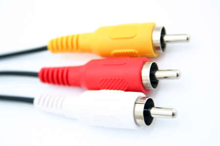 Red yellow and white rca cordsの写真素材