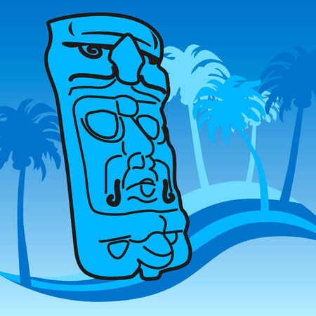 Mayan mask with palms and wavesのイラスト素材