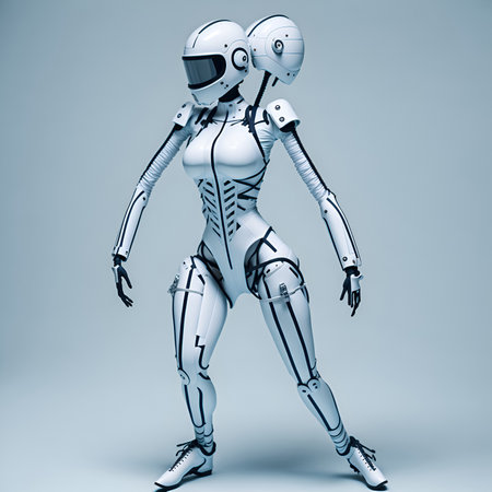 Cyborg cyber woman in white techno suitの素材