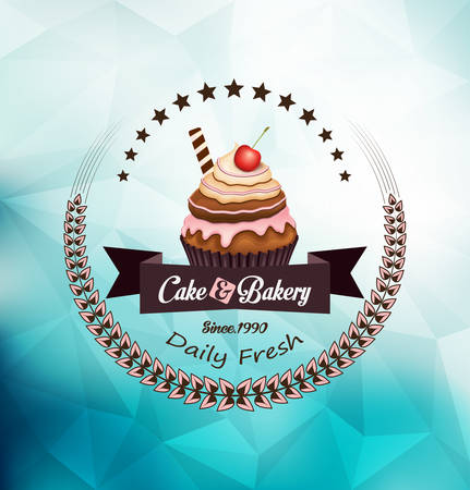 Cupcake with label over polygonal backgroundのイラスト素材