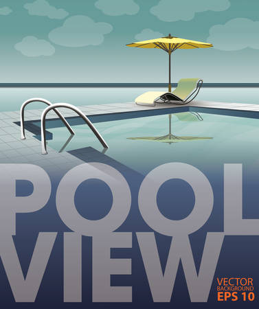 swimming pool near the sea, vector templateのイラスト素材