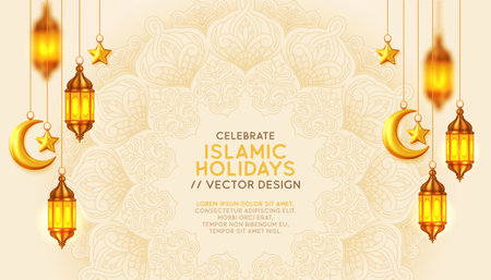 Beautiful Islamic event background with hanging lantternsのイラスト素材