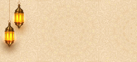Islamic pattern background with hanging lantternsのイラスト素材
