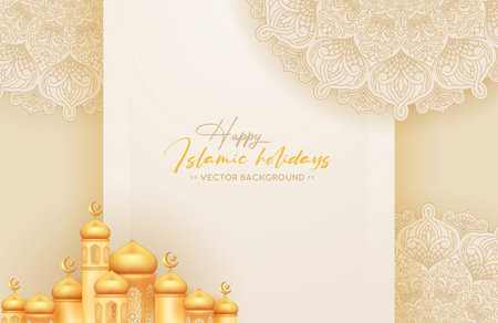 Beautiful islamic holidays event background with mosque and mandalaのイラスト素材