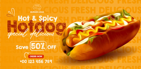 Tasty hot dog banner templates for promotions on the Food menuのイラスト素材