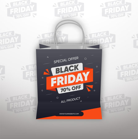 Black Friday sale discount with shopping bag, black shop bag vector illustrationのイラスト素材
